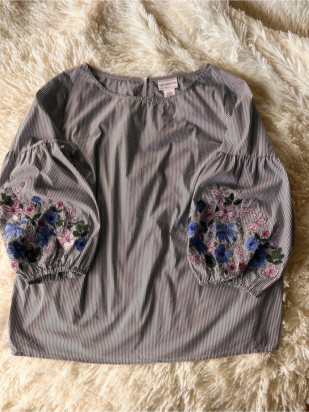 Liz Claiborne Blouse with Embroidered Sleeves - Size Large